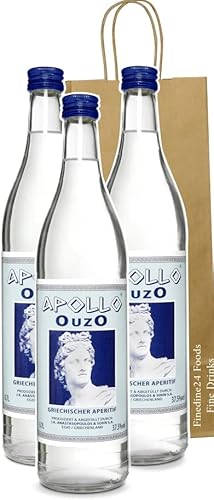 Griechischer Ouzo Apollo | milder Uzo aus Griechenland Premium 3x 700ml (Geschenk Tasche)