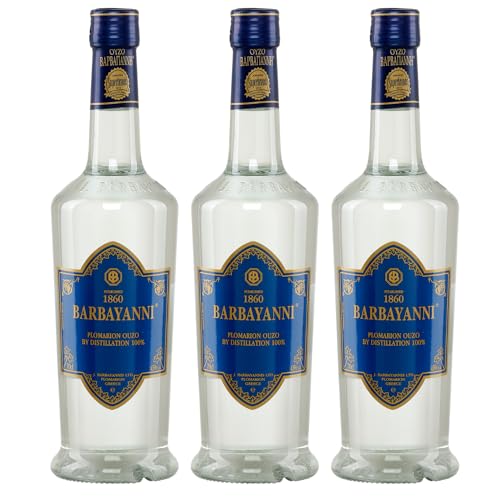 Ouzo Barbayanni blau 3x 0,7l Flasche | Klassischer Ouzo von Lesbos | Destillerie Barbayannis | 43% Vol. | +20ml Jassas Olivenöl