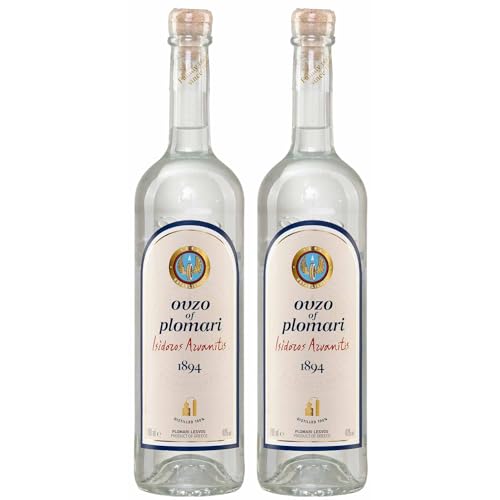 Ouzo Plomari 2x 0,7l Flasche | Destillerie Arvanitis | 40% Vol. | Ouzo aus Griechenland | +20ml Jassas Olivenöl